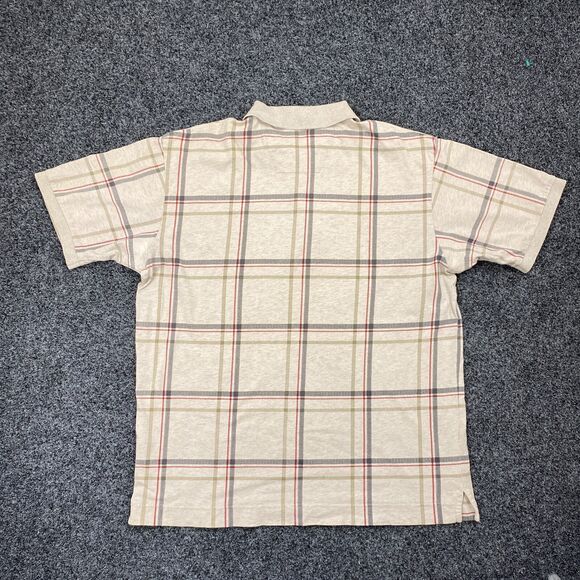Nautica Polo Beige Short Sleeve Plaid Button Classic Shirt Mens Size Large - Picture 4 of 5